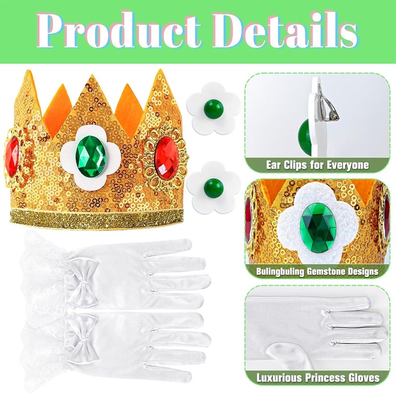 Goenb Princess Costume Accessories, 4 PCS Set of Princess Crown/Earrings/Gloves/Brooch Dress up for Women Girls - Image 3
